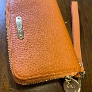 GiGi New York Orange Leather Zip Wristlet Wallet